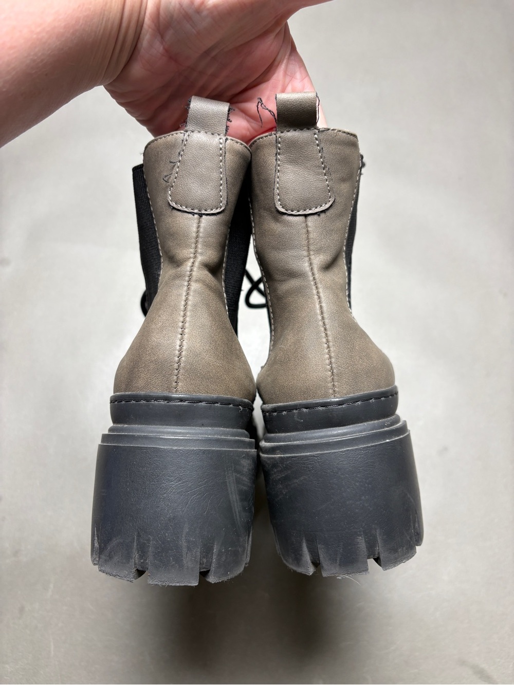 MIA Taupe Lace-Up Chunky Combat Boots with Black Soles - Picture 8 of 14